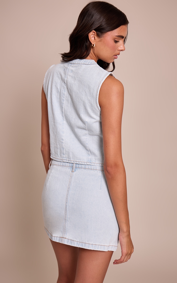Light Blue Mid Rise Denim Mini Skirt image 3