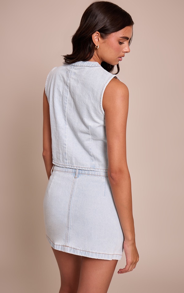 Iridescent Denim Mini Skirt - BLUE