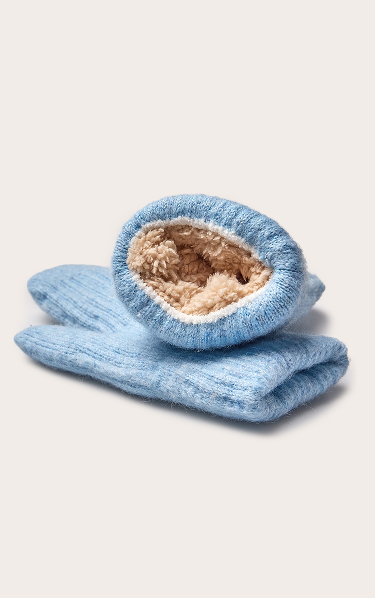 Powder Blue Ribbed Knitt Mittens image 3