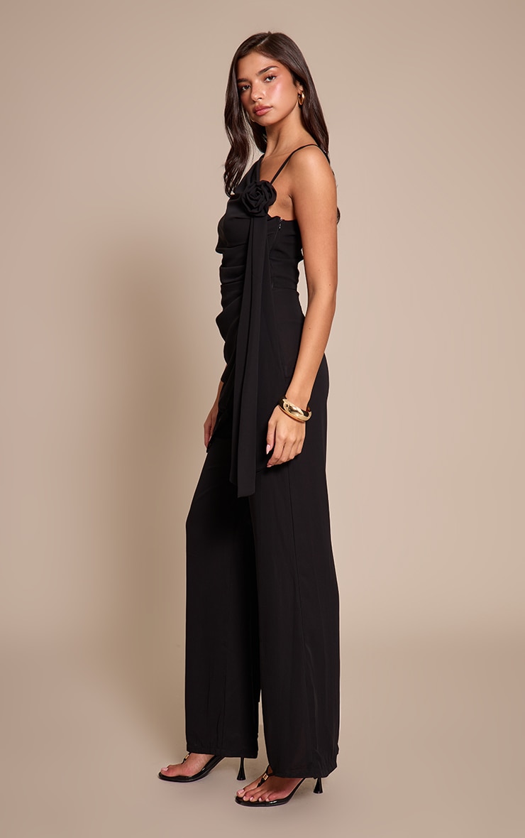 Black Chiffon Corsage Detail Wide Leg Jumpsuit image 3