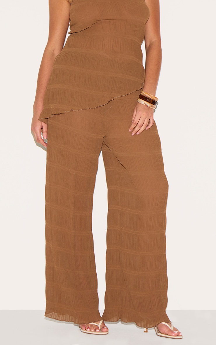 Plus Pantalon droit texturé chocolat transparent à taille mi-haute image 2