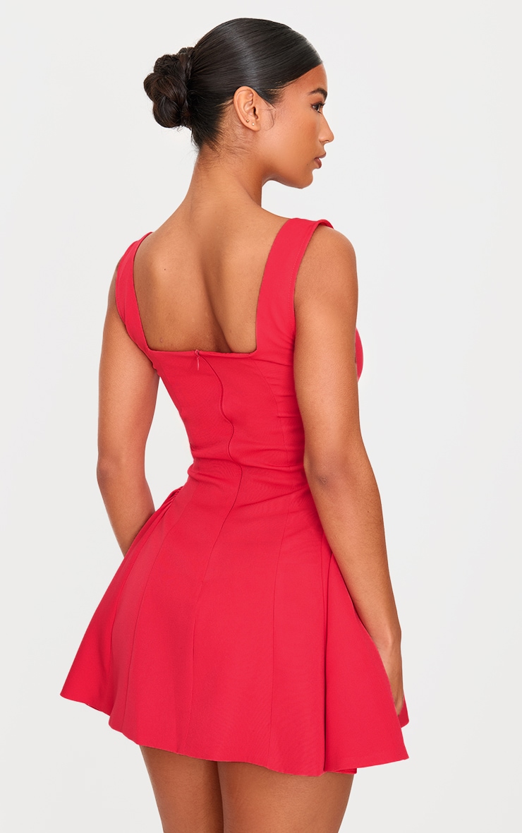 Red Hip Pleated Shift Dress image 2
