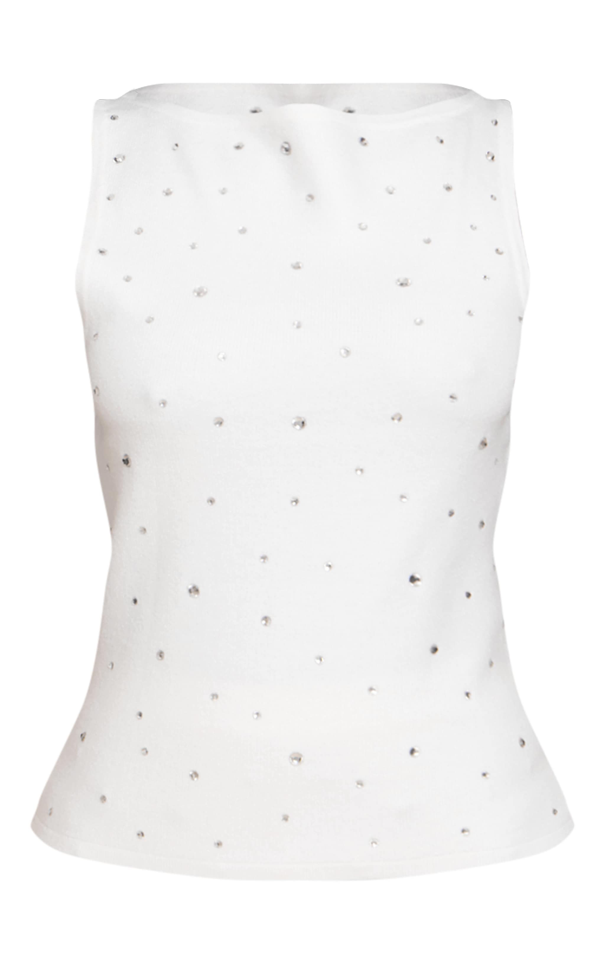 Petite White Knitted Diamante Boatneck Long Top image 5