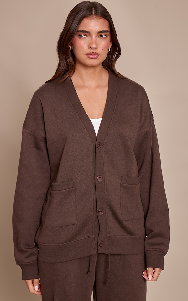 Chocolate Button Front Pocket Sweat Cardigan