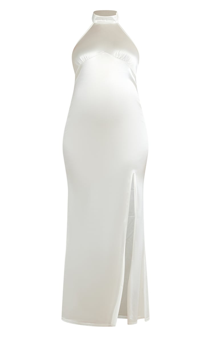 Maternity White Halterneck Disco Slinky Maxi Dress image 5