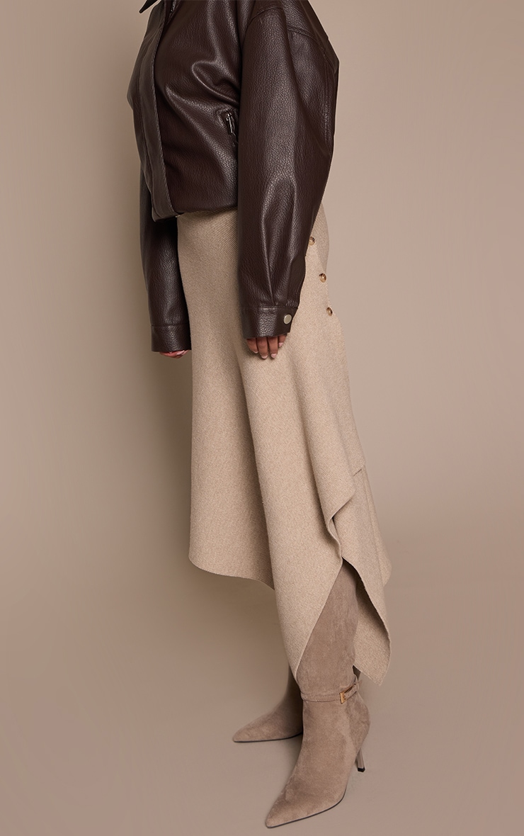 Mushroom Faux Suede Buckled Knee High Stiletto Heeled Boot image 1