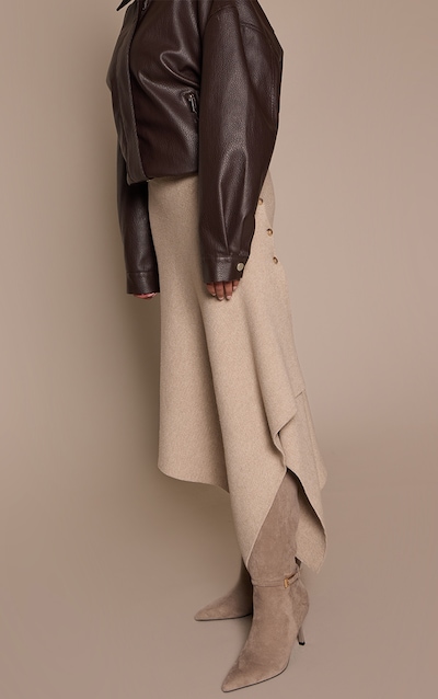 Mushroom Faux Suede Buckled Knee High Stiletto Heeled Boot