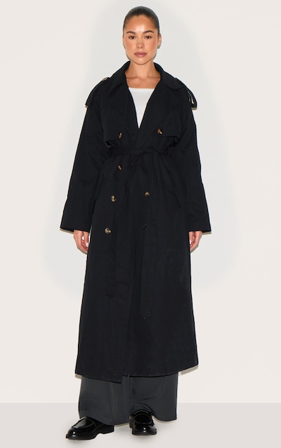 Black Belted Double Breasted Trench Coat