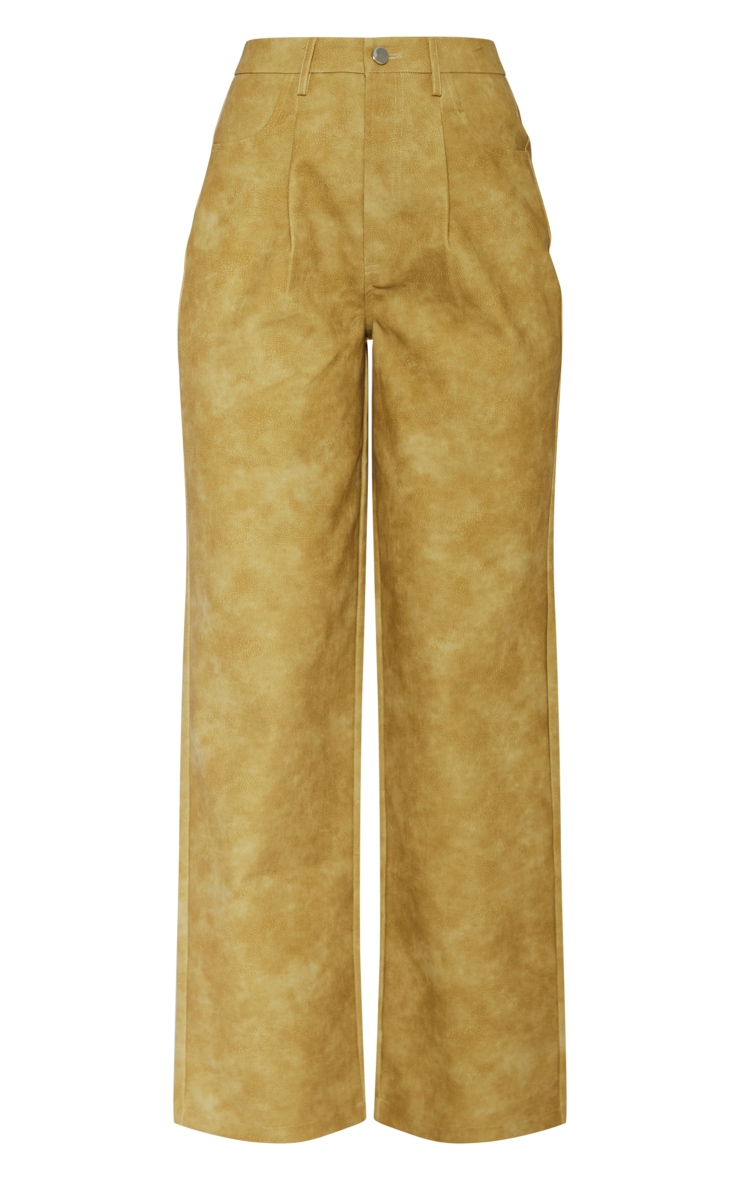 Mustard Washed Faux Leather Dart Pocket Straight Leg Trousers image 5