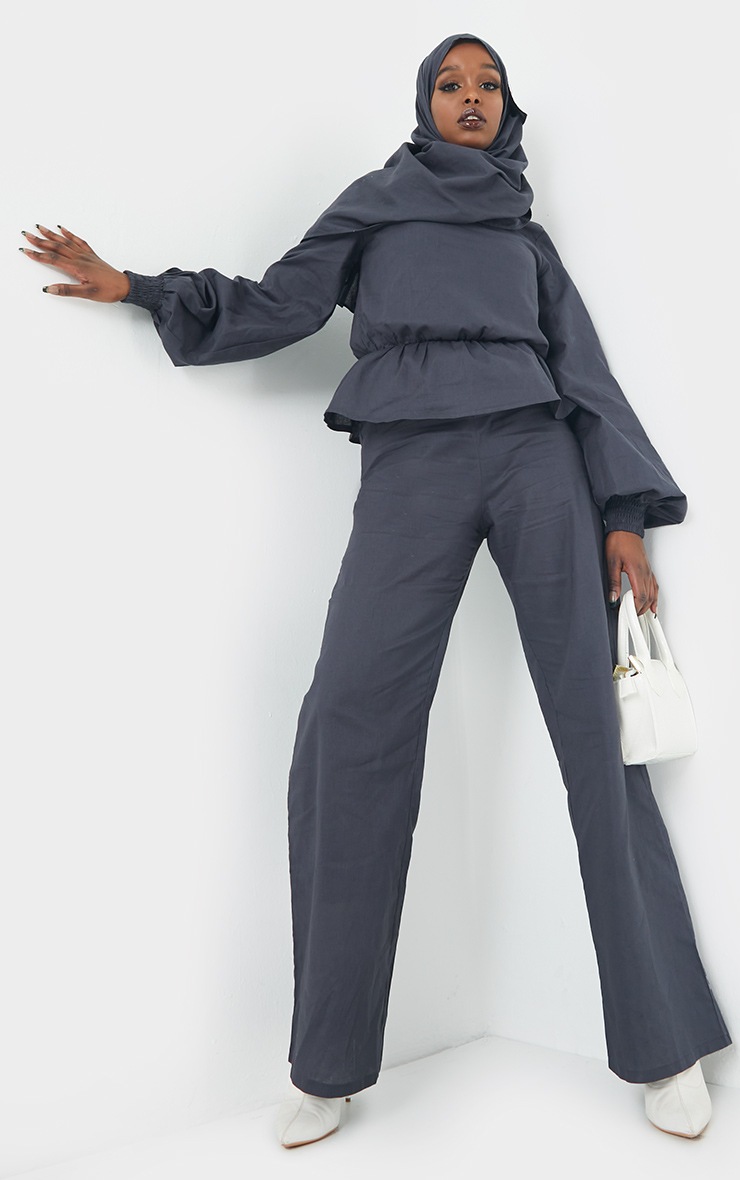 Navy Woven Wide Leg Trousers
