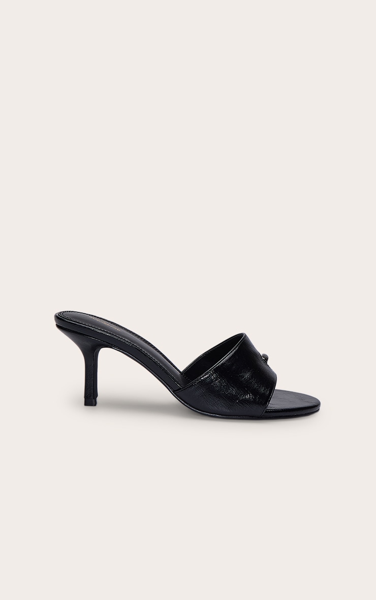 Black Faux Leather Toe Ring Kitten Heel Mule image 2