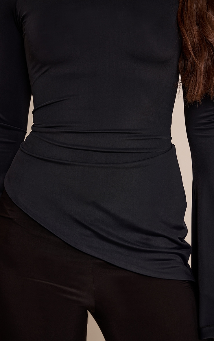Black Matte Sculpt High Neck Long Sleeve Top image 4