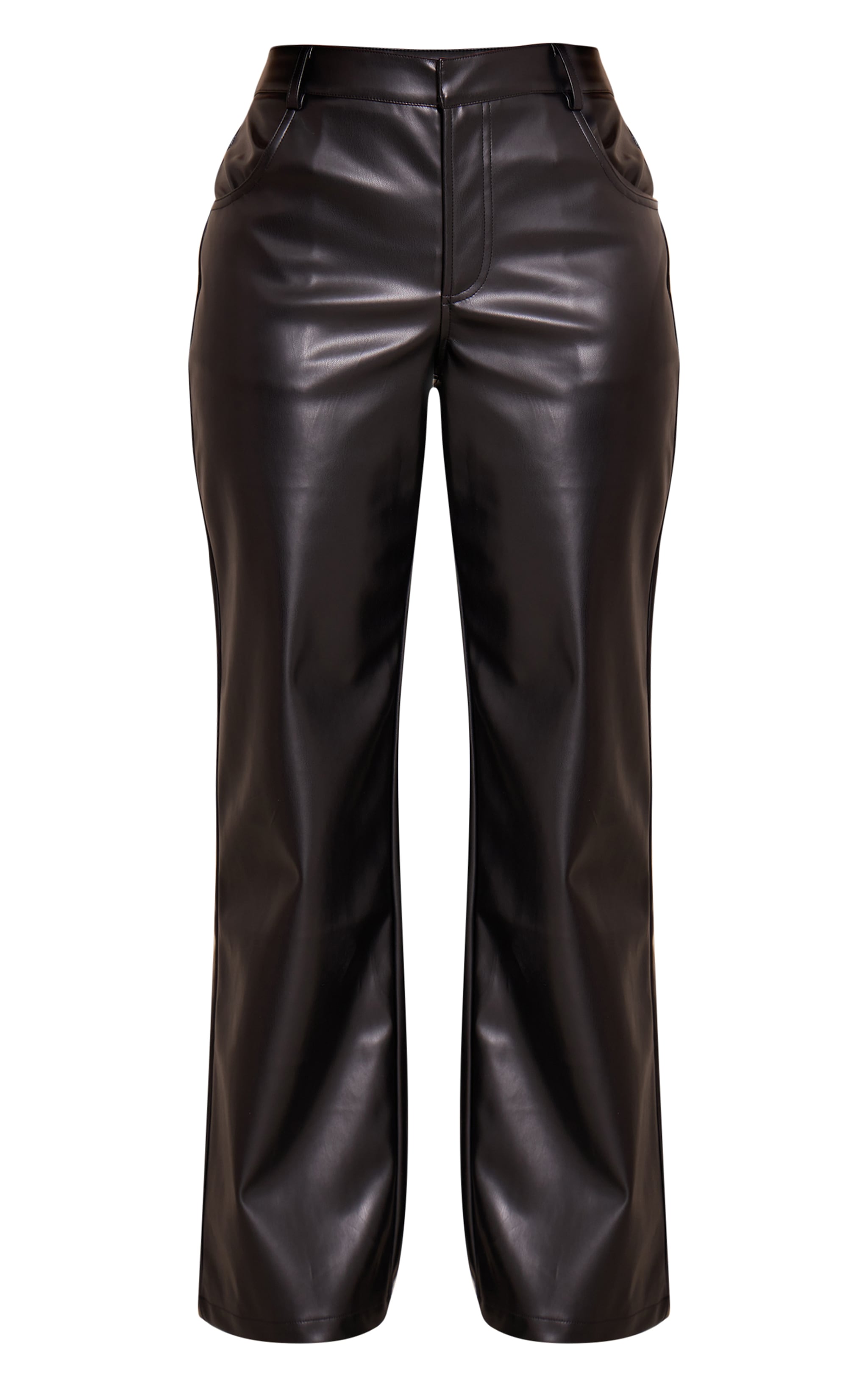 Petite Black Straight Leg Faux Leather Pants image 5