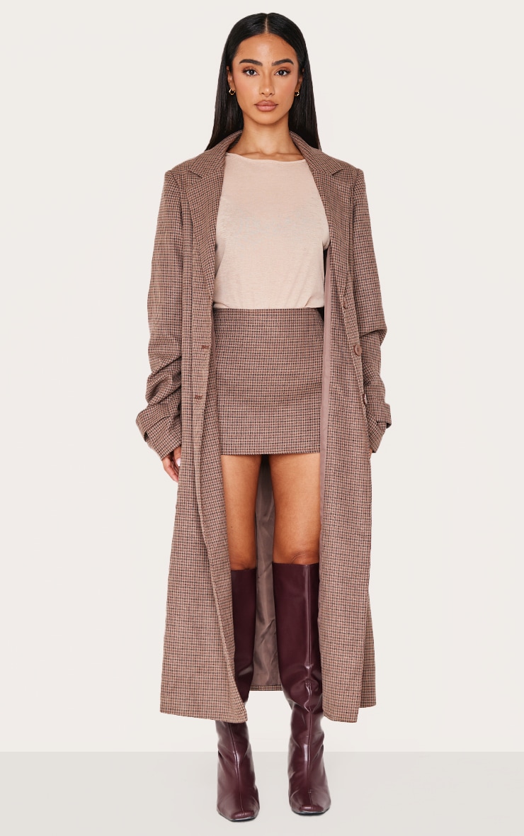 Petite Multi Check Print Oversized Trench Coat image 3