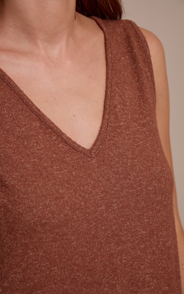 Chocolate Soft Knit V Neck Slouchy Vest Top image 4