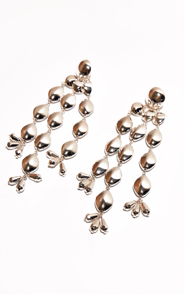 Silver Oval Statement Drop Earrings image 3