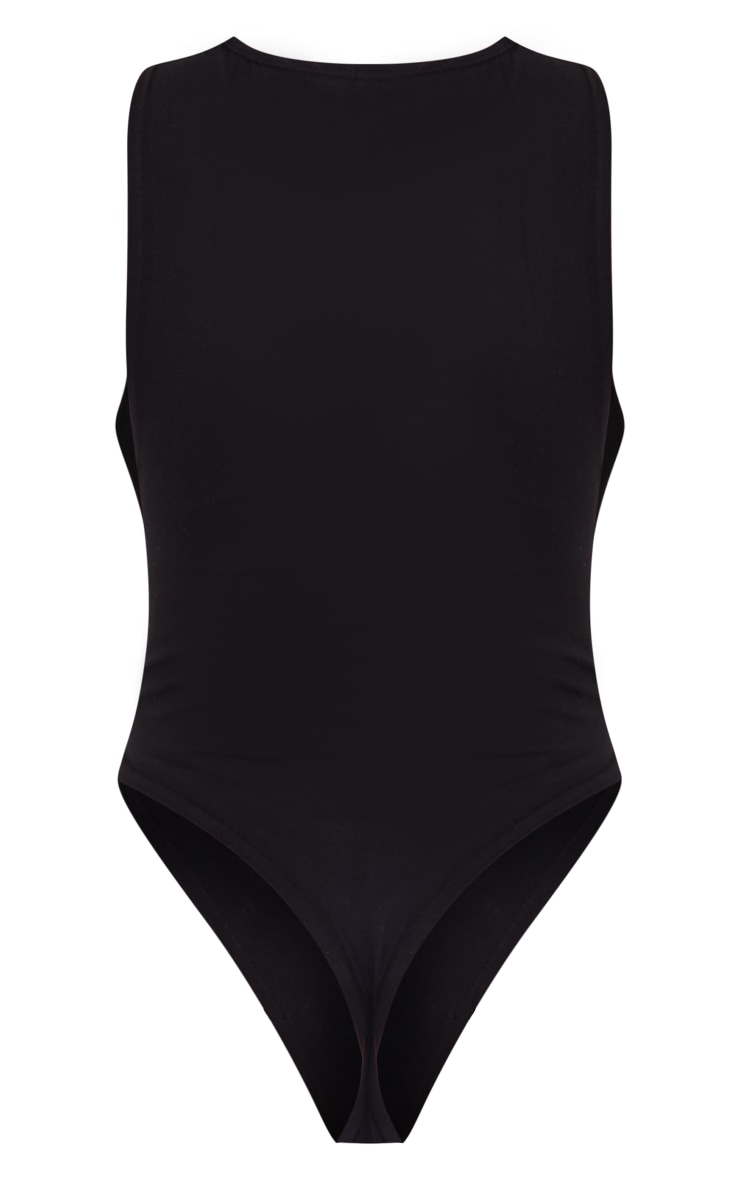 Black Cotton Elastane Racer Extreme Dropped Armhole Bodysuit image 6