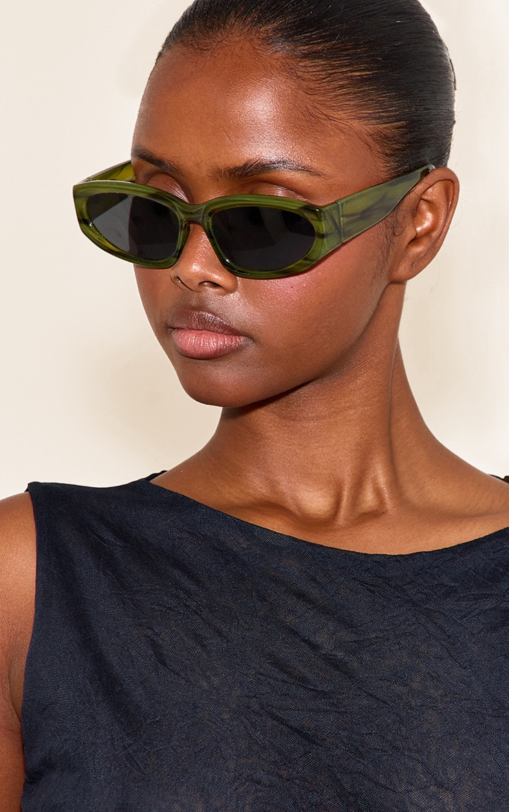 Green Marble Chunky Angled Sunglasses image 1