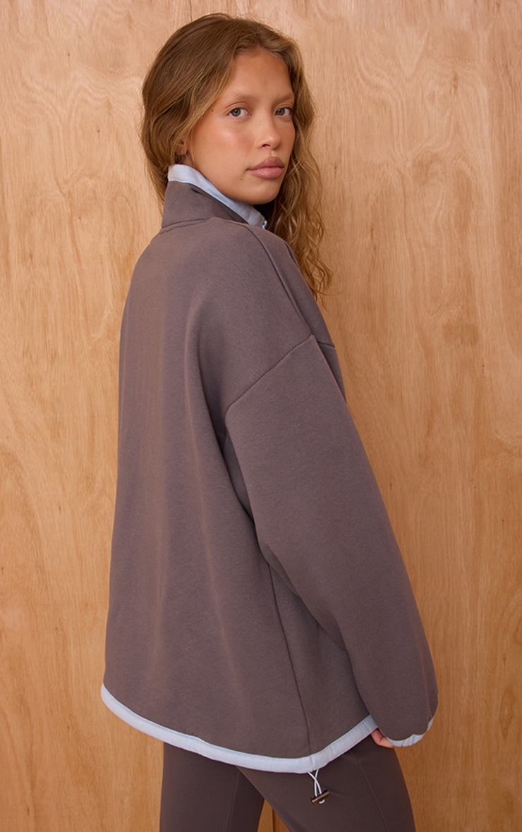 Charcoal Sporty Club Embroidered Quarter Zip Sweatshirt image 2