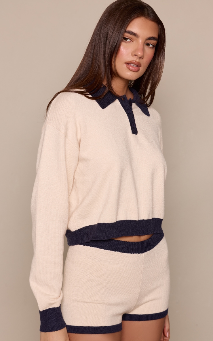 Cream Contrast Collar Knitted Jumper