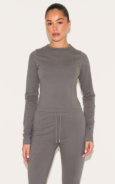 Charcoal Cotton Seam Detail Long Sleeve Top