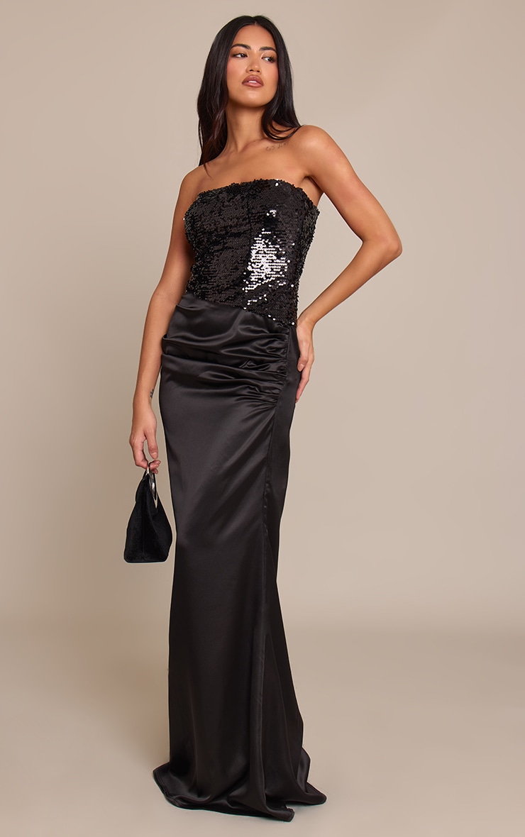 Black Sequin Asymmetric Maxi Dress image 3