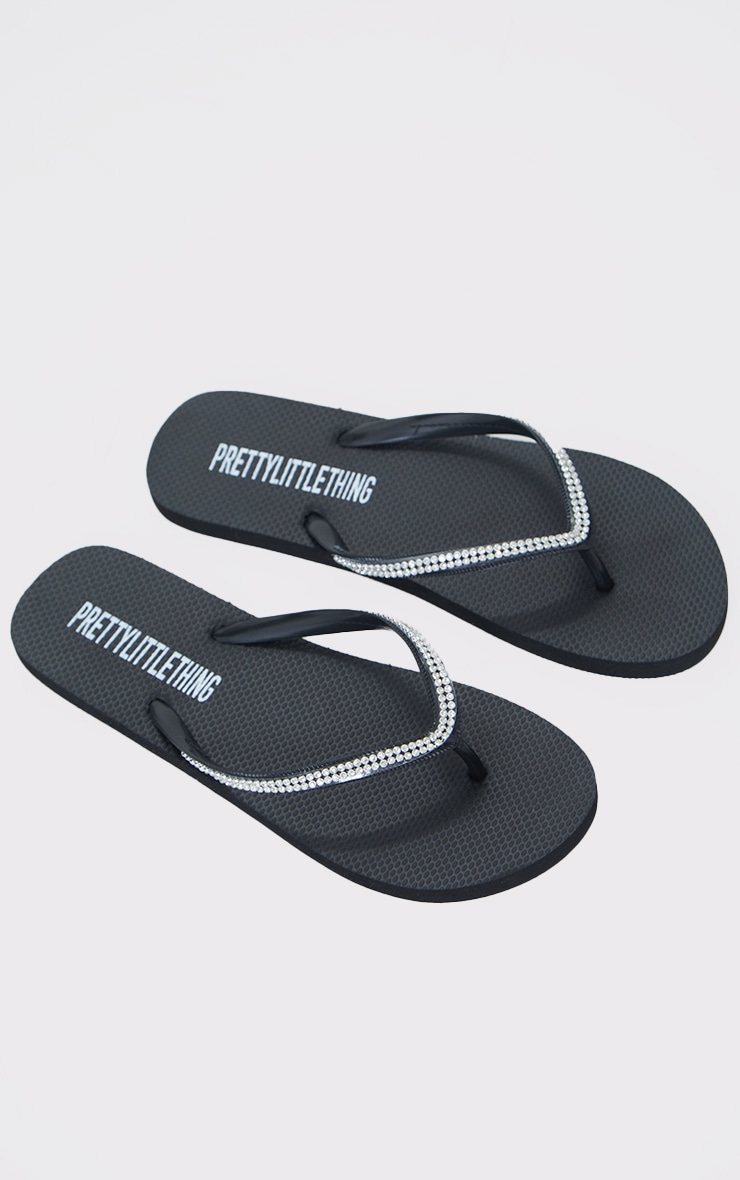 Tongs noires à strass
