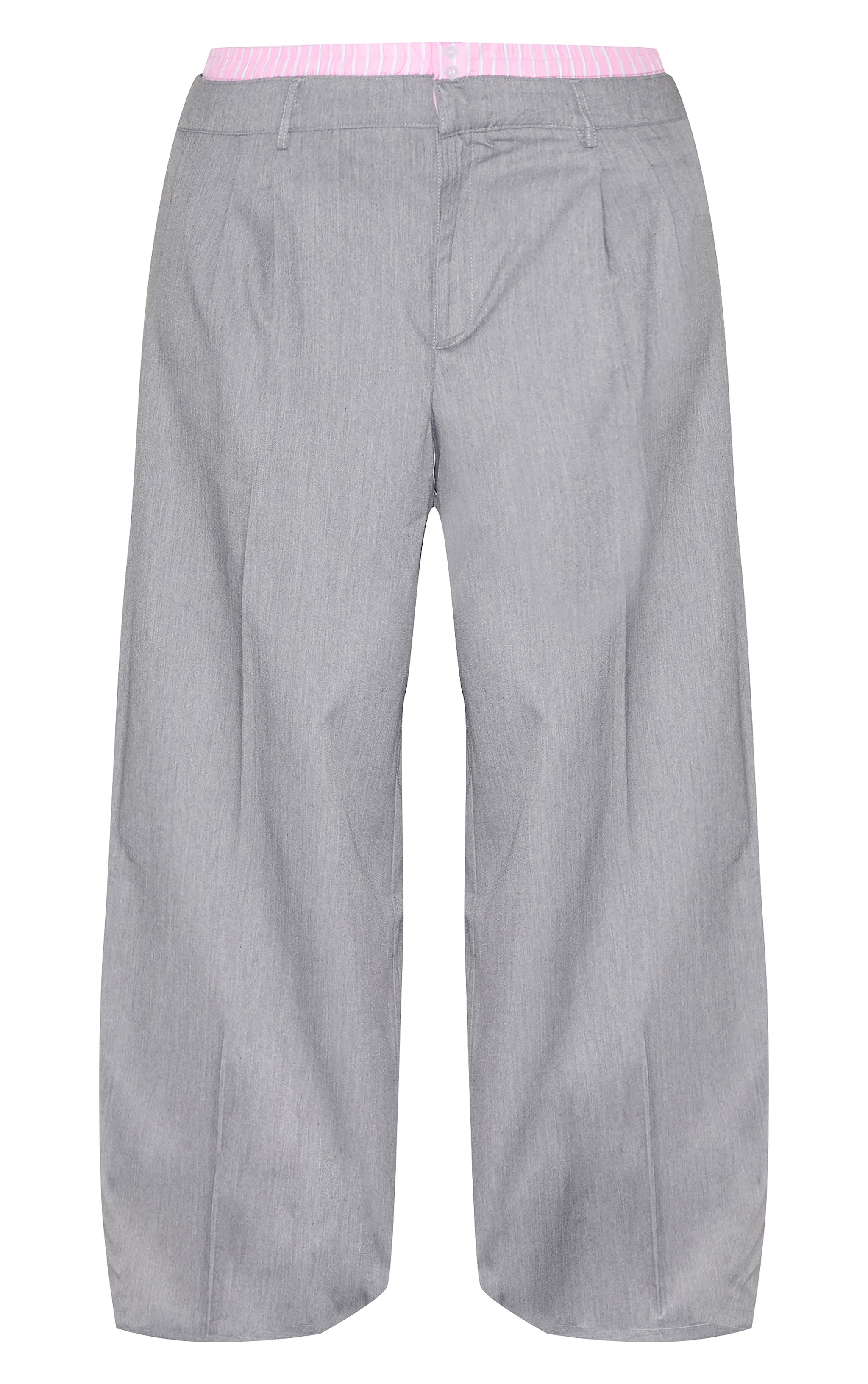 Plus Grey Woven Contrast Stripe Boxer Detail Straight Leg Pants image 5