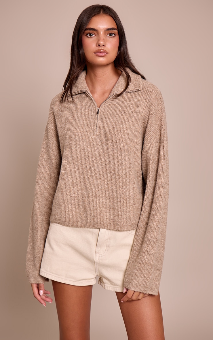 Taupe Half Zip Soft Knit Jumper image 4