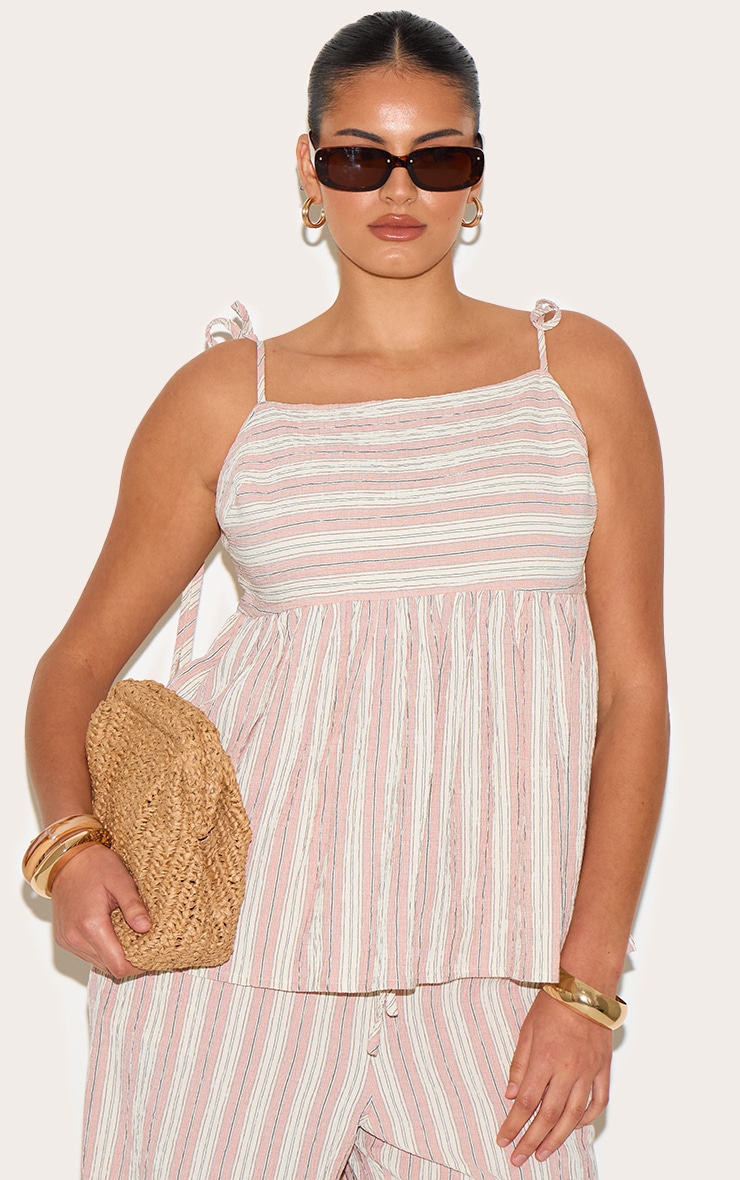 Plus Pink Woven Textured Striped Floaty Top image 1