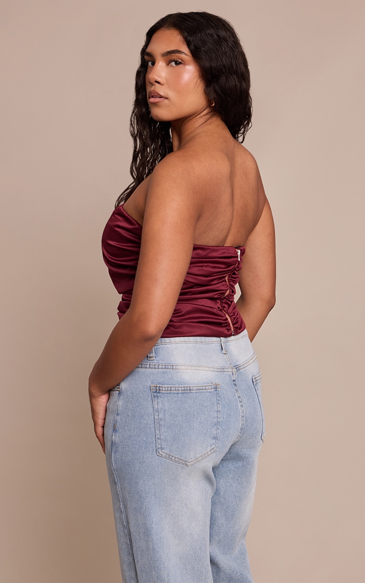 Shape Wine Satin Ruched Bandeau Top image 2