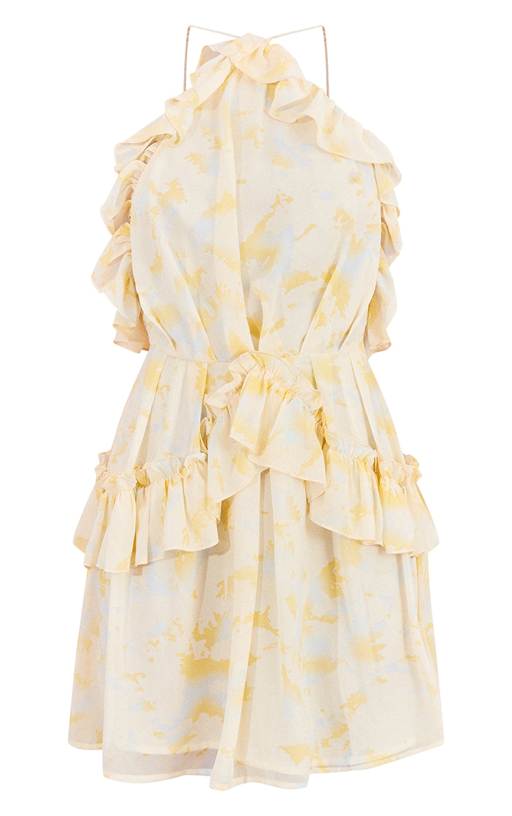 Pale Yellow Printed Frill Detail Strappy Shift Dress image 5