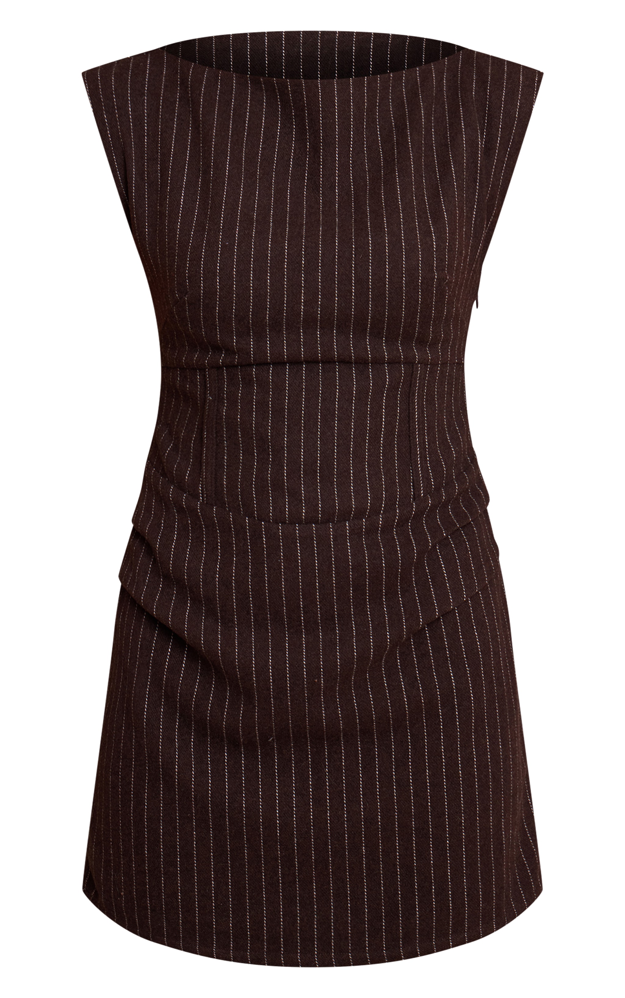 Robe moulante chocolat froncée à fines rayures image 5