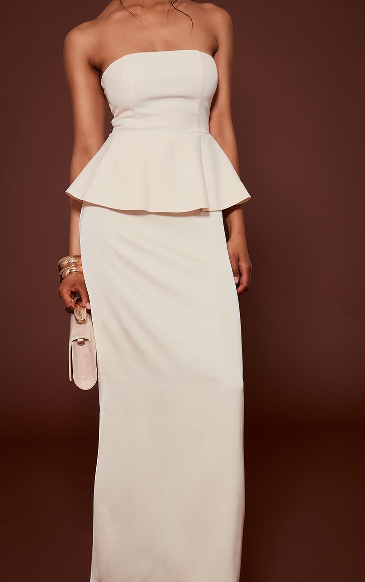 Cream Tailored Peplum Hem Maxi Dress image 3