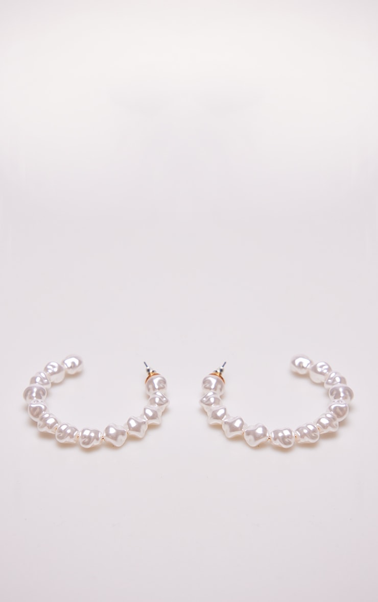 Pearl Abstract Hoop Earrings image 3