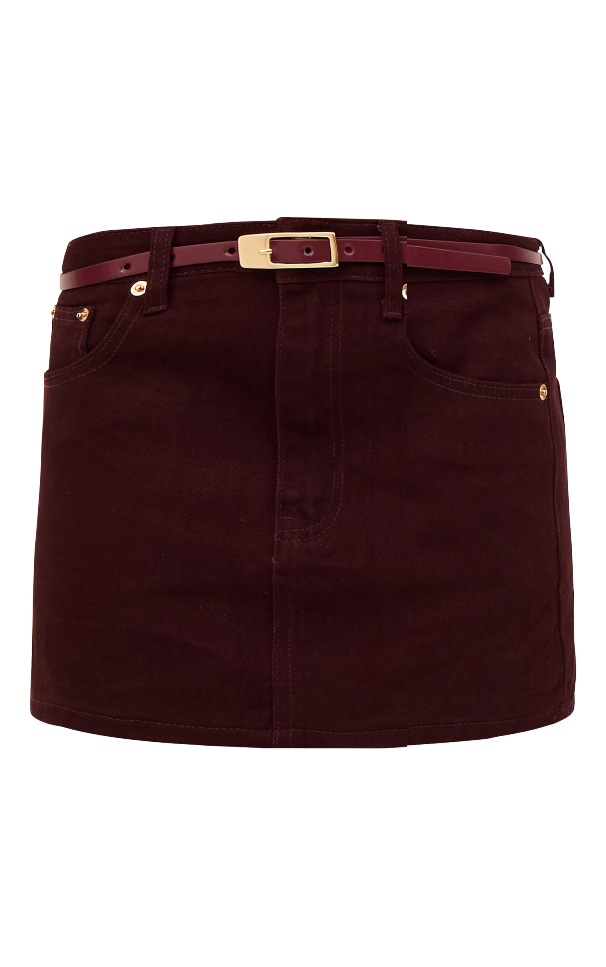 Burgundy Washed Denim Mini Skirt image 6