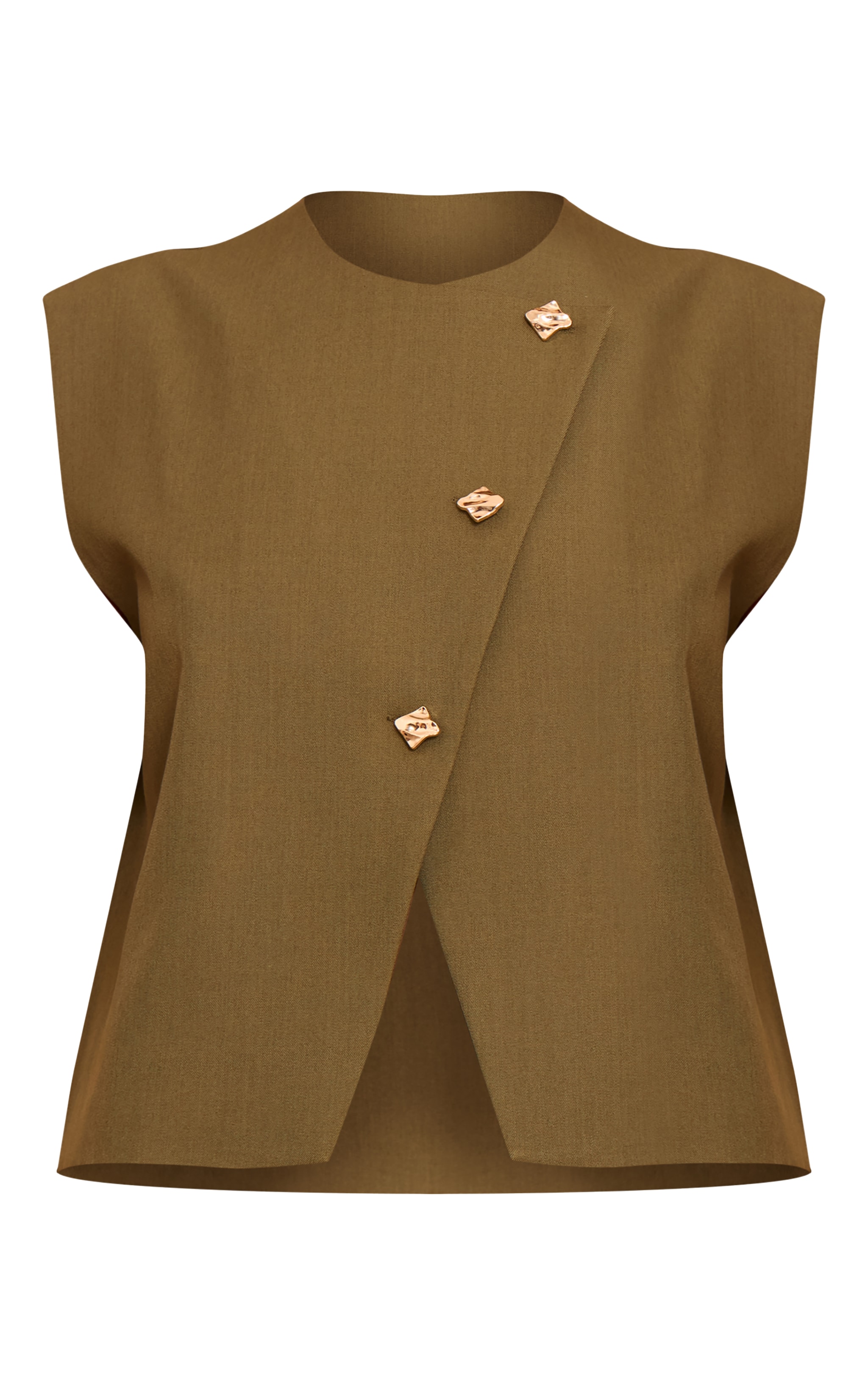 Khaki Gold Trim Oversized Vest image 5