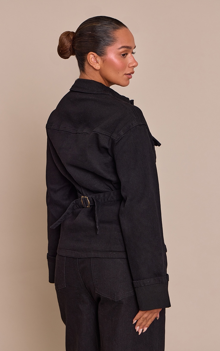 Shape black Stretch Denim Turn Up Sleeve Adjustable Back Jacket image 2