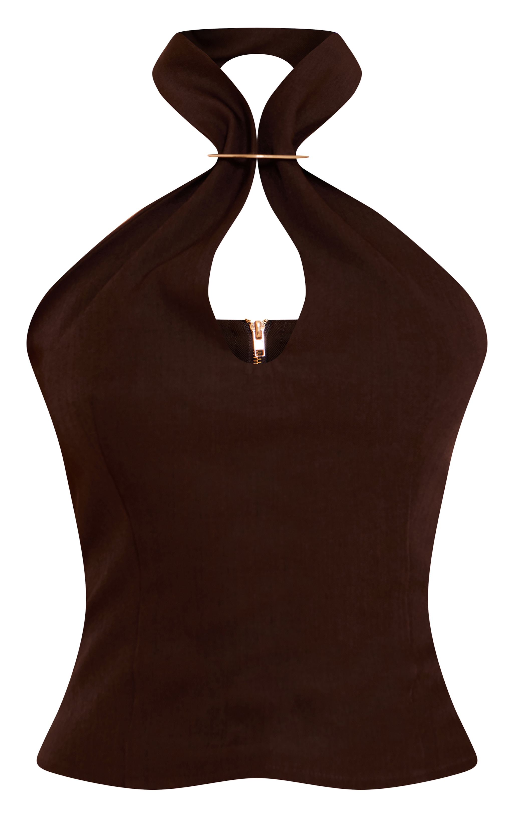 Top de tailleur chocolat profond à empiècement et dos nu image 5