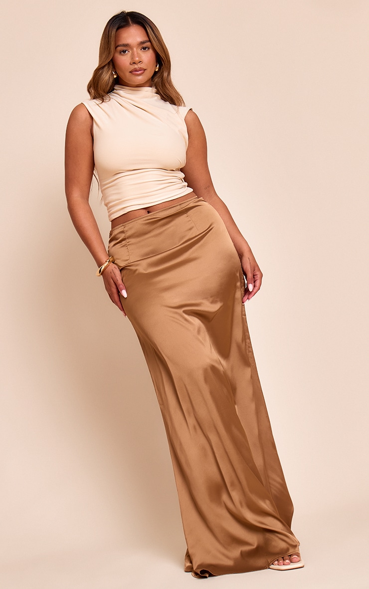 Shape Mocha Satin Highwaisted Maxi Skirt image 1
