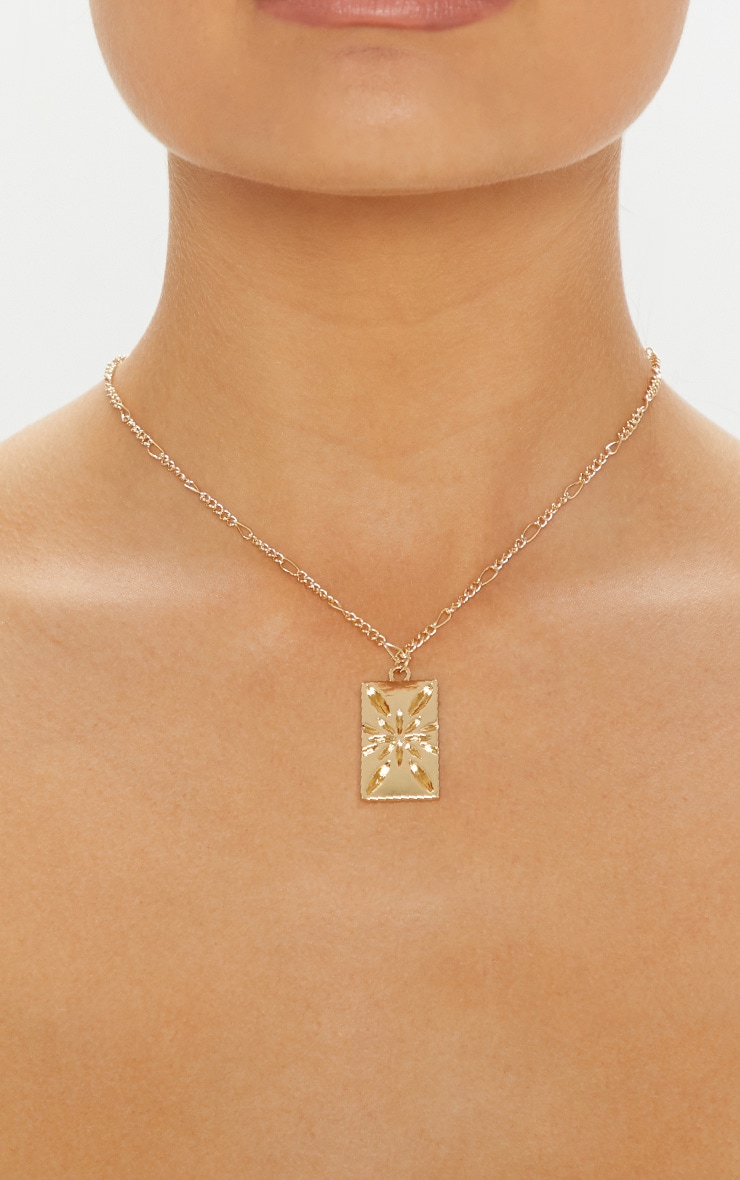 Gold Square Engraved Pendant Necklace | PrettyLittleThing