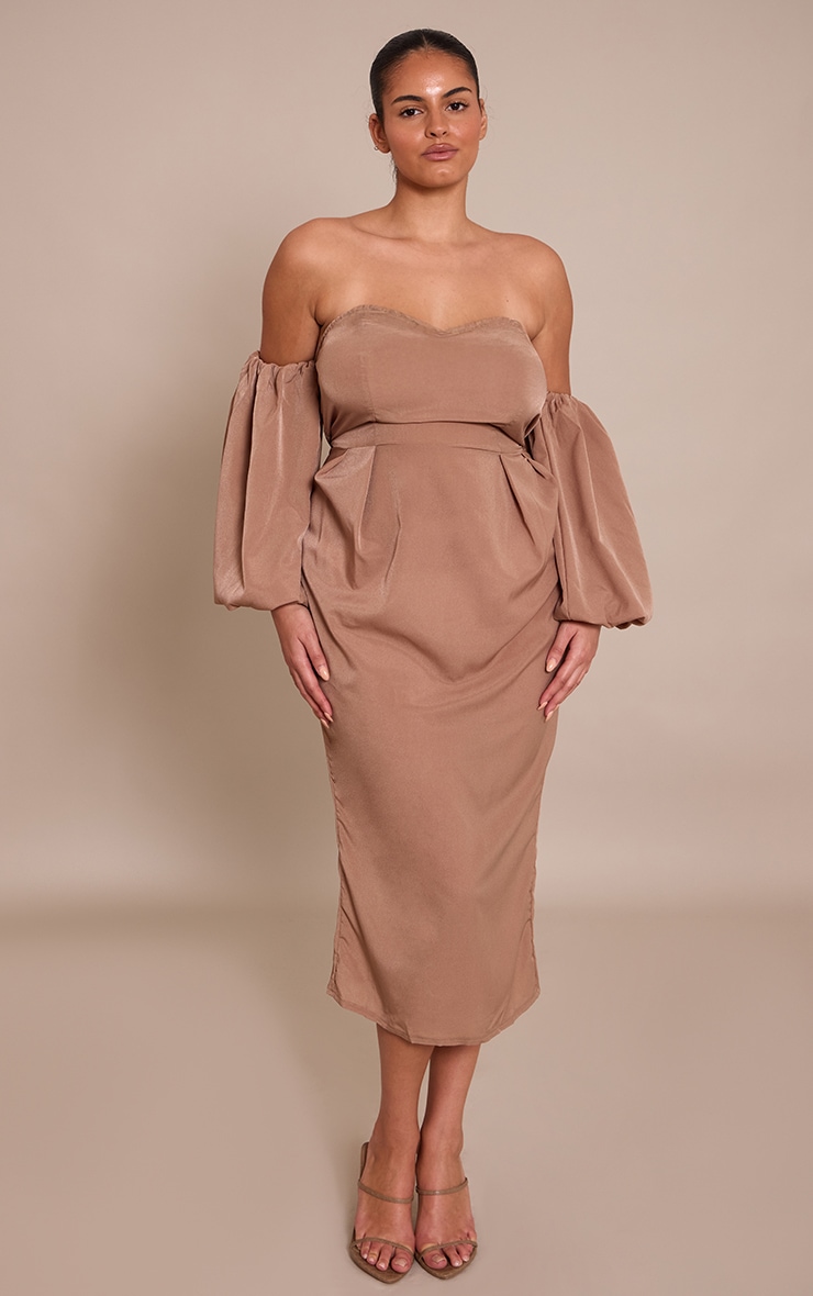 Plus Mushroom Bandeau Puff Sleeve Midi Dress