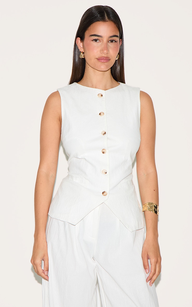 White Linen Look Tailored Waistcoat image 1