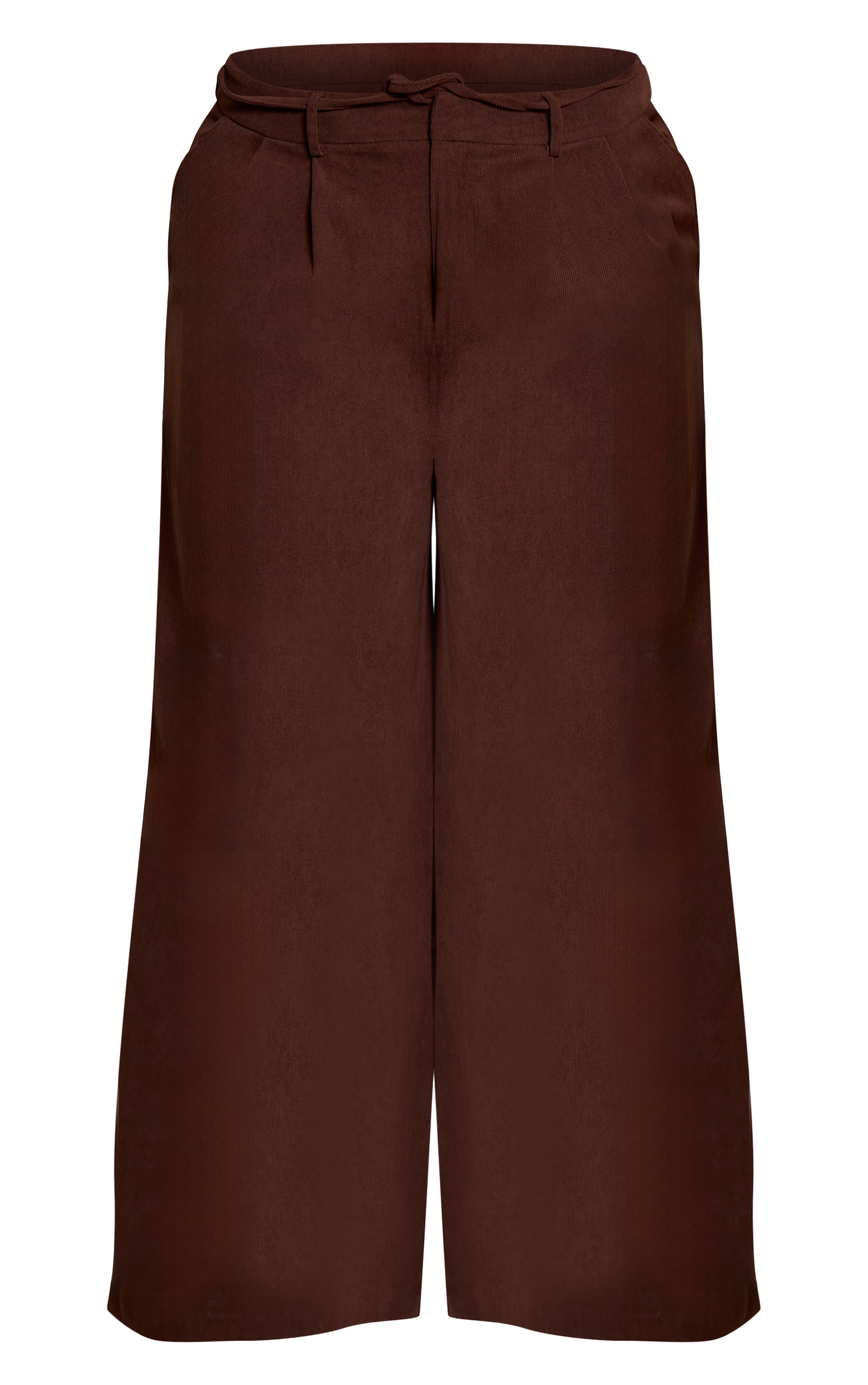 Plus Dark Brown Cord Tailored Tie Detail Wide Leg Pants image 5