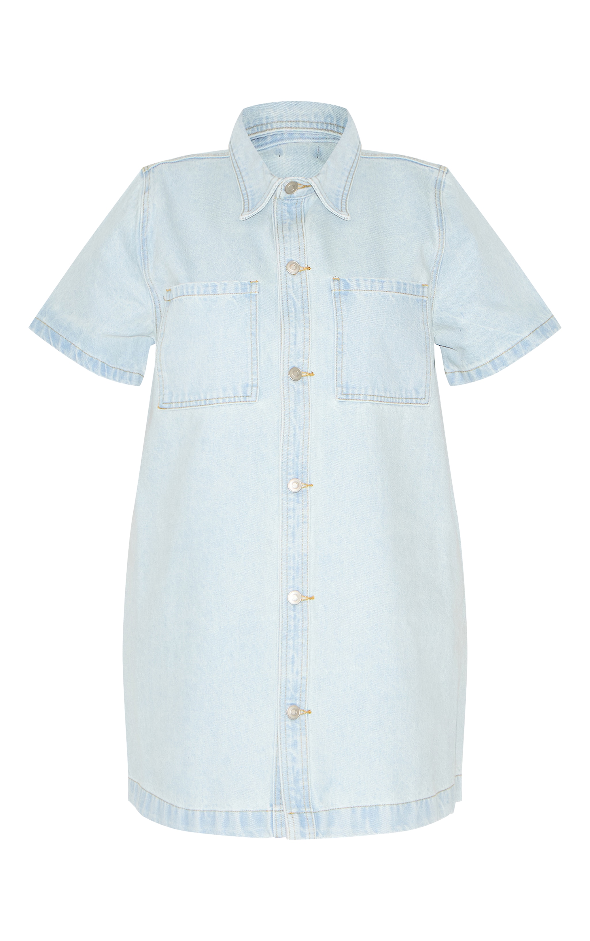 Plus Light Blue Contrast Stitch Denim Shirt Dress image 5