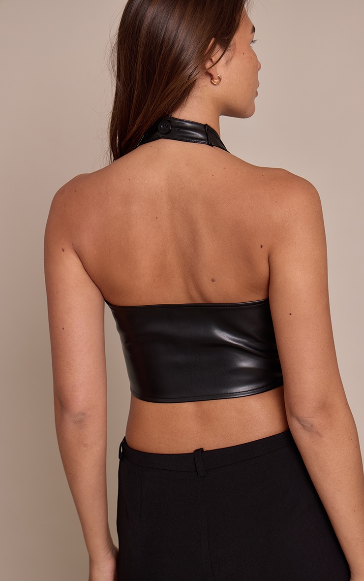 Black Faux Leather Halterneck Crop Top image 2