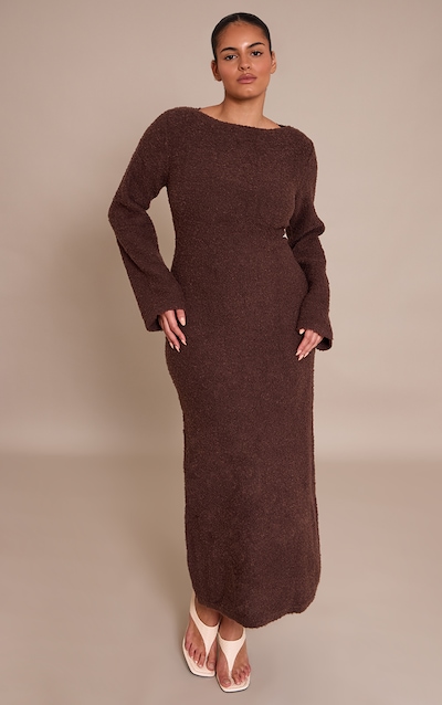 Plus Chocolate Bobble Knit Knitted Maxi Dress