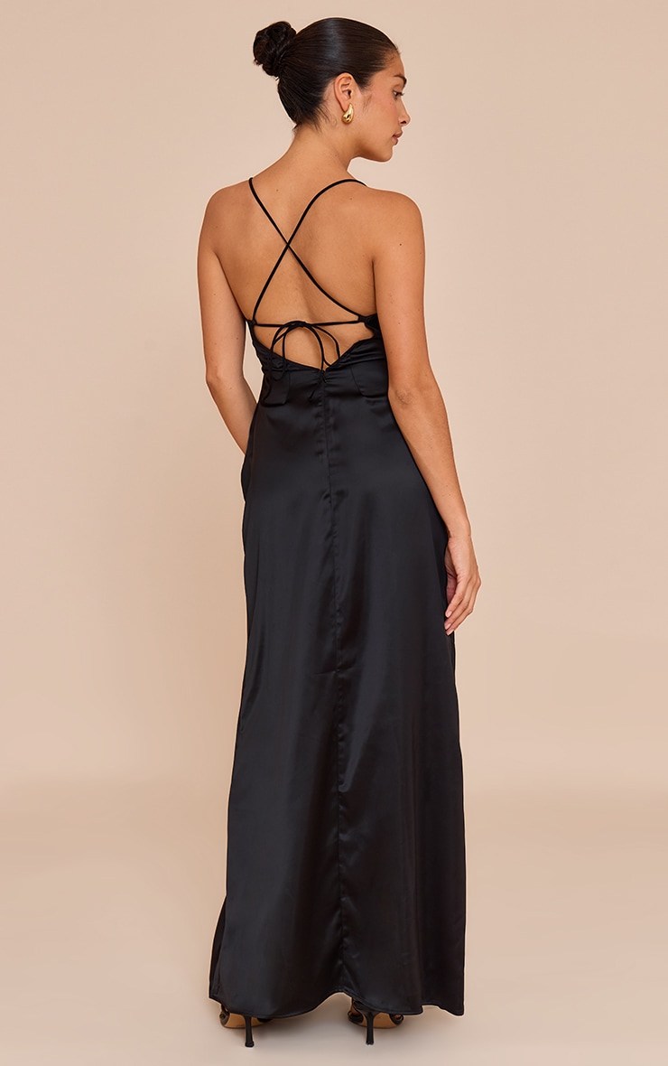 Petite Black Satin Strappy Open Back Maxi Dress image 2