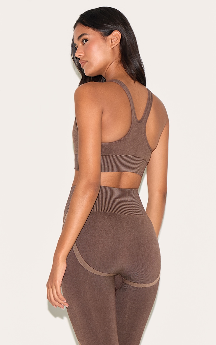 Chocolate Ribbed Seamless Sports Bra image 2