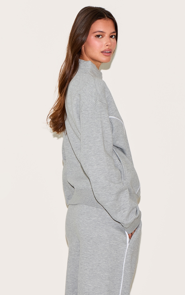 Sweat gris cendré à lisérés contrastants et zip image 2